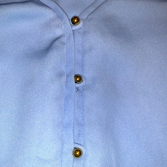 LC Lauren Conrad M blouse blue BOHO long cuffed sleeve lightweight button accent - Picture 10 of 15